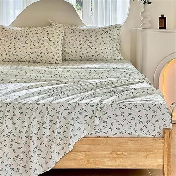 Green Leaf Sheets King, Deep Pocket Sheets, 1800 Thread Count Leaf Bed Sheets - Picture 7 of 7